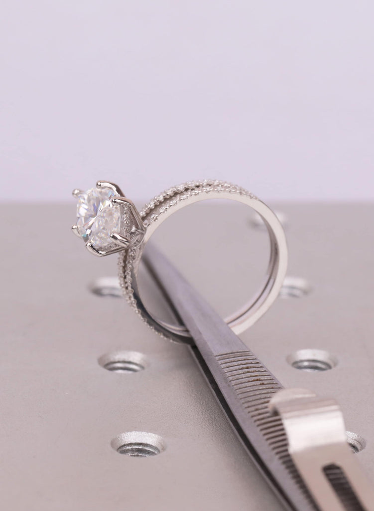 14K Gold Marquise Moissanite Engagement Ring Set, Diamond Pave Band, Custom Ring, Wedding Jewelry image #7