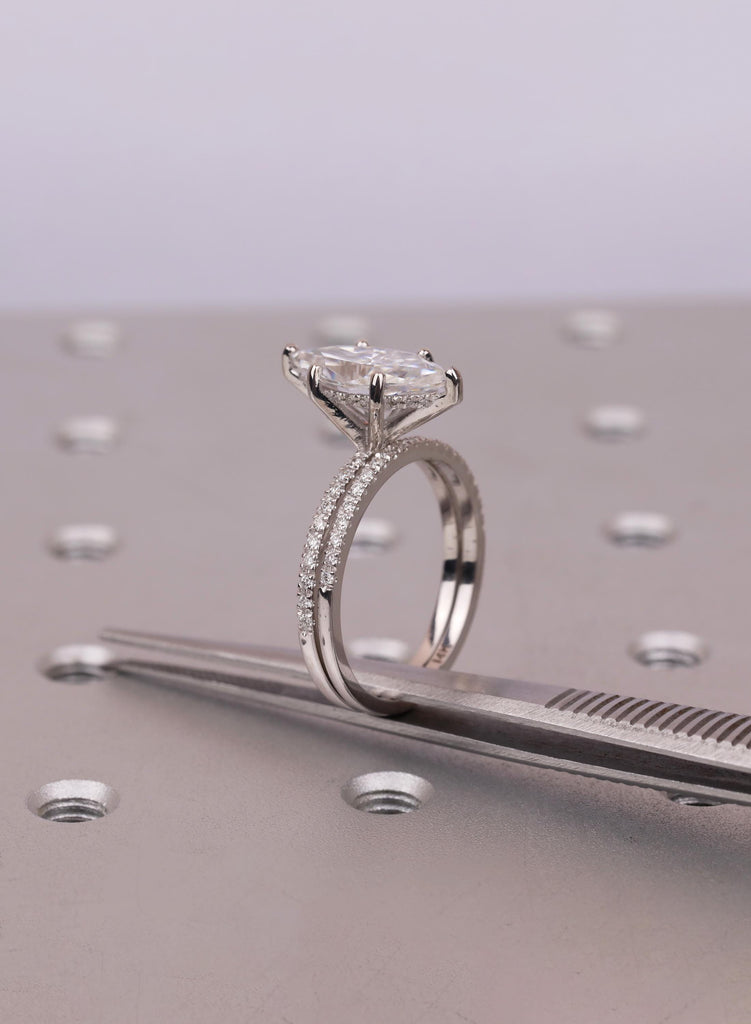 Bridal Set Marquise Cut Moissanite Ring Set Solid Gold Wedding Engagement Ring Set Moissanite Jewelry Personalized Diamond Matching Ring image #12