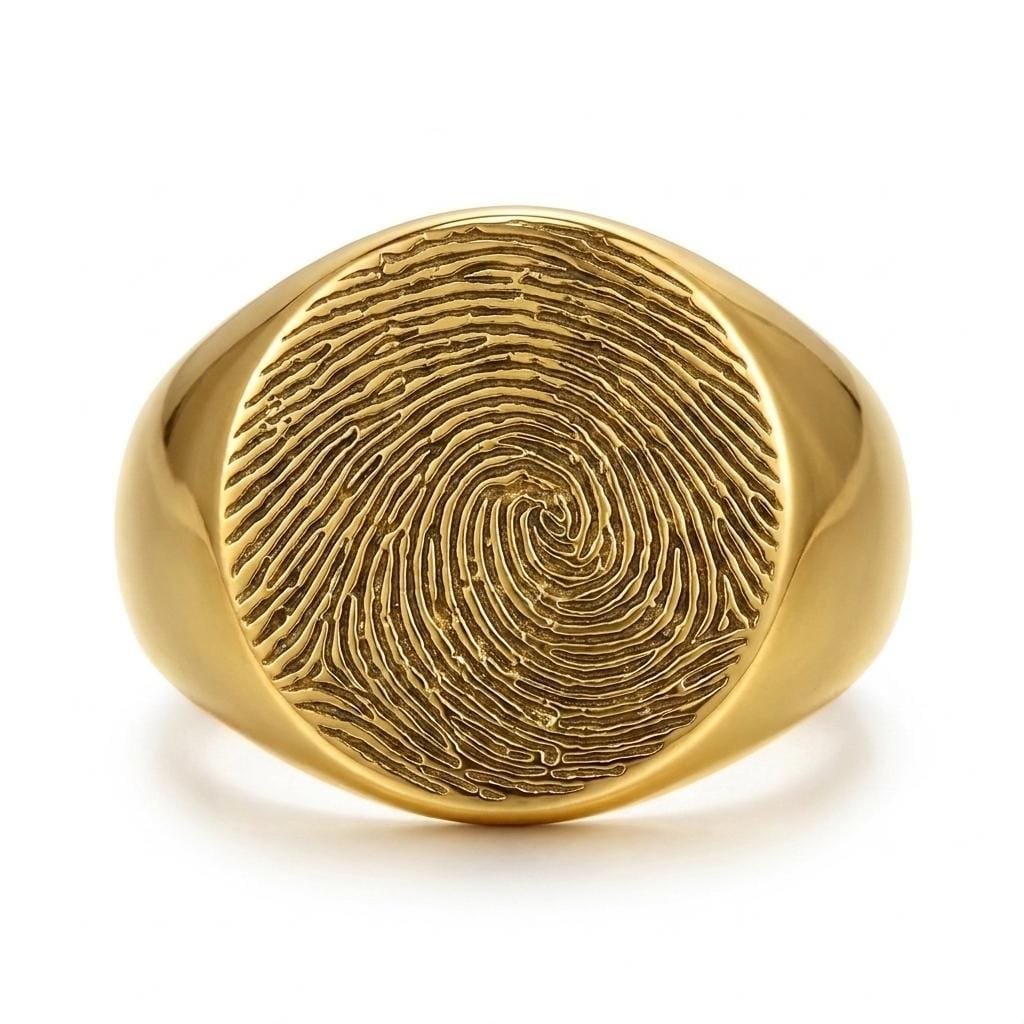 Actual Fingerprint Ring, Custom Engraved Gold Signet Ring, Personalized Fingerprint Band, Fingerprint Jewelry, Birthday Gift, Christmas Gift image #3