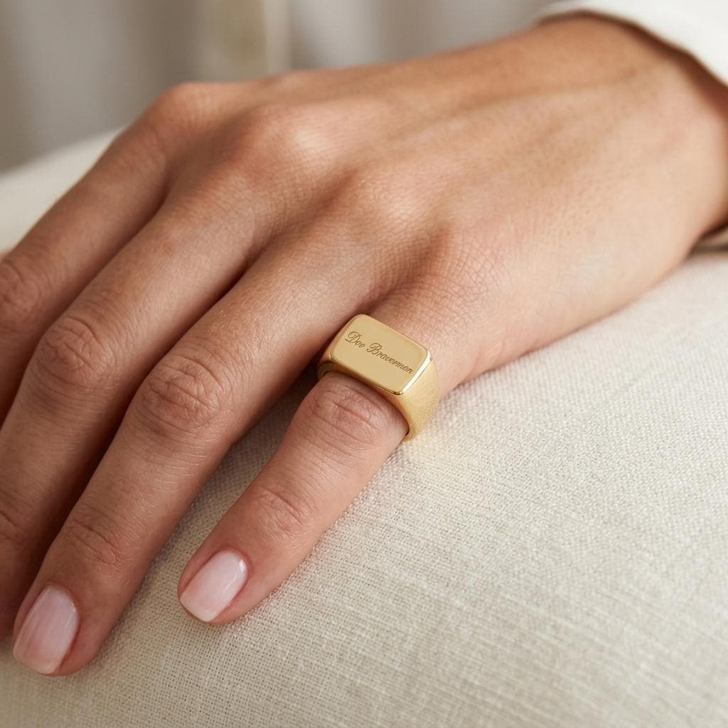 Custom Name Ring, Solid Gold Engraved Handwriting Ring, Initial Ring, Unisex Ring image #3