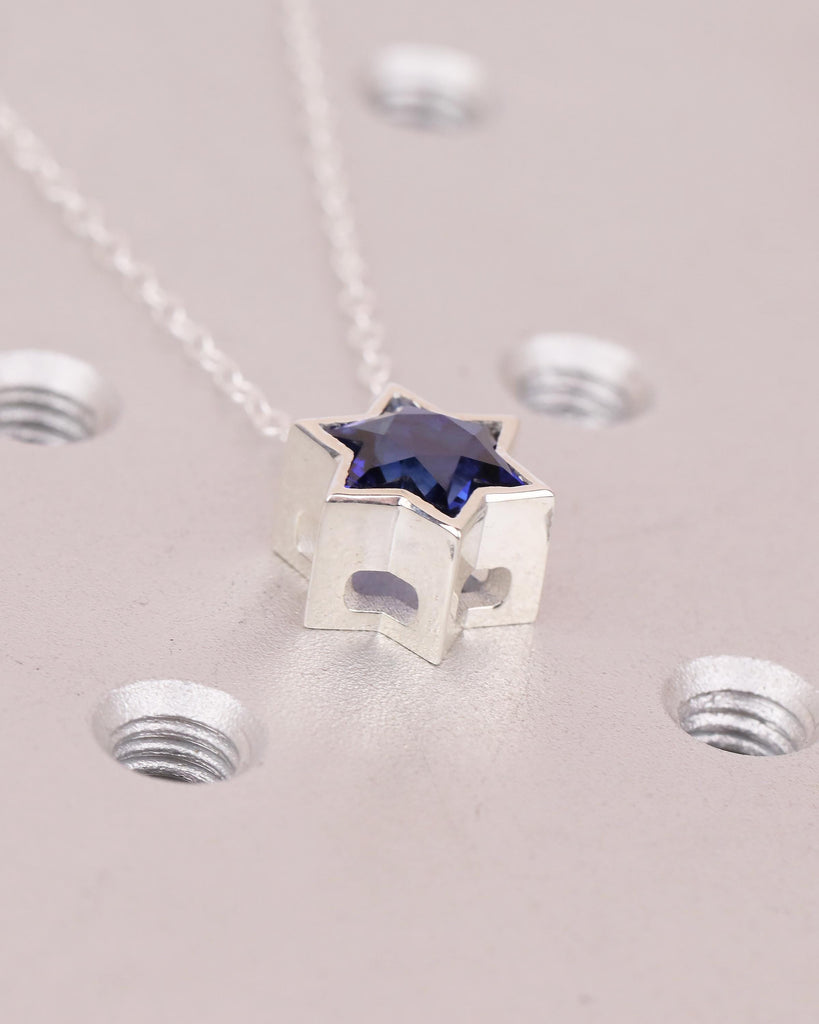 Blue Sapphire Jewish Star Necklace, Magen David Silver Pendant, Birthstone Jewelry image #7