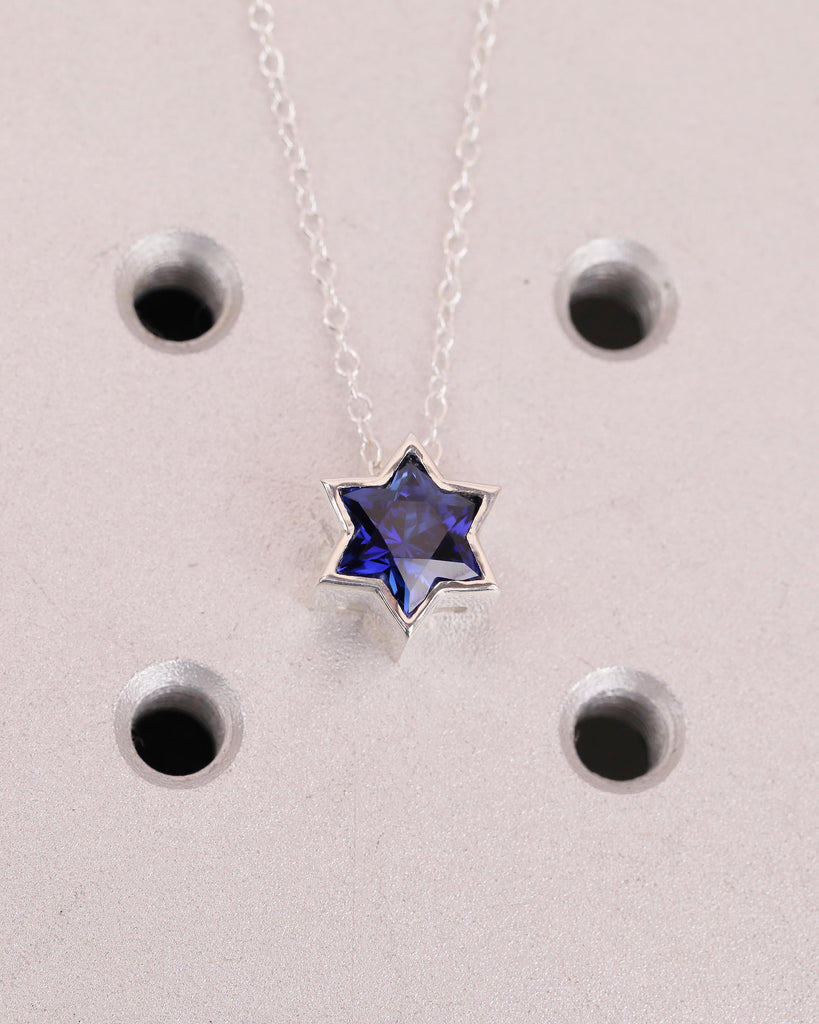 Blue Sapphire Jewish Star Necklace, Magen David Silver Pendant, Birthstone Jewelry image #11