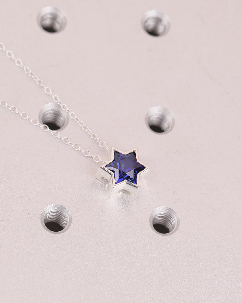 Blue Sapphire Jewish Star Necklace, Magen David Silver Pendant, Birthstone Jewelry image #19