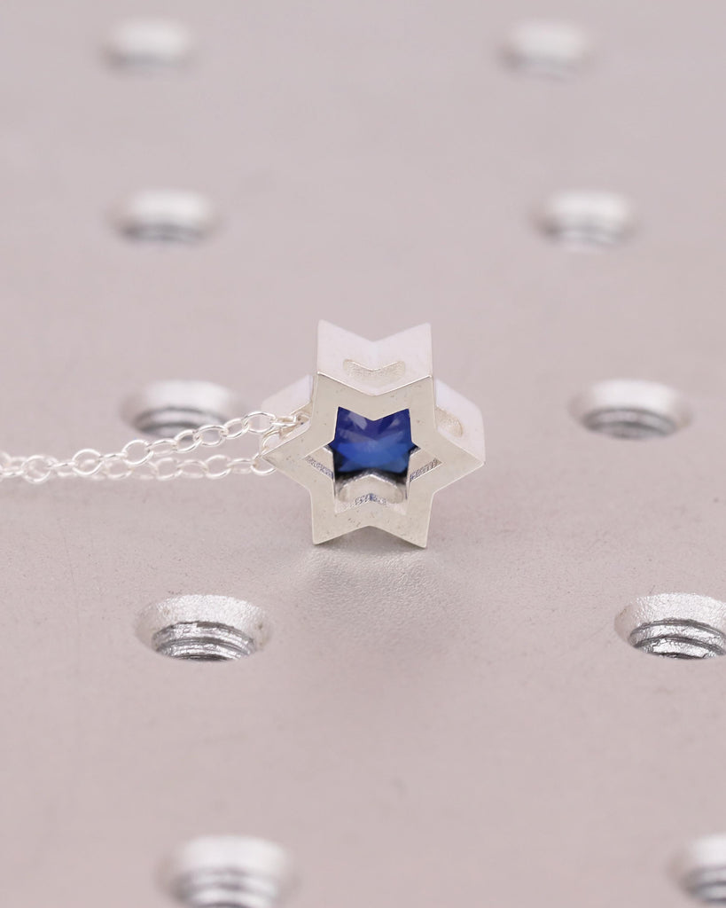 Blue Sapphire Jewish Star Necklace, Magen David Silver Pendant, Birthstone Jewelry image #16