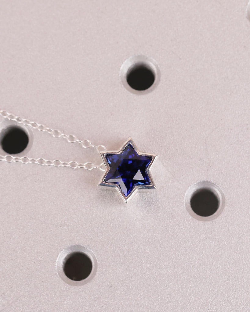 Blue Sapphire Jewish Star Necklace, Magen David Silver Pendant, Birthstone Jewelry image #12