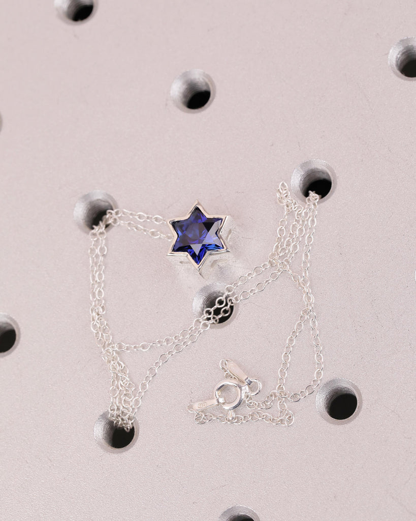 Blue Sapphire Jewish Star Necklace, Magen David Silver Pendant, Birthstone Jewelry image #18