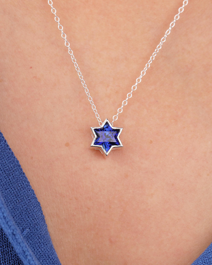 Blue Sapphire Jewish Star Necklace