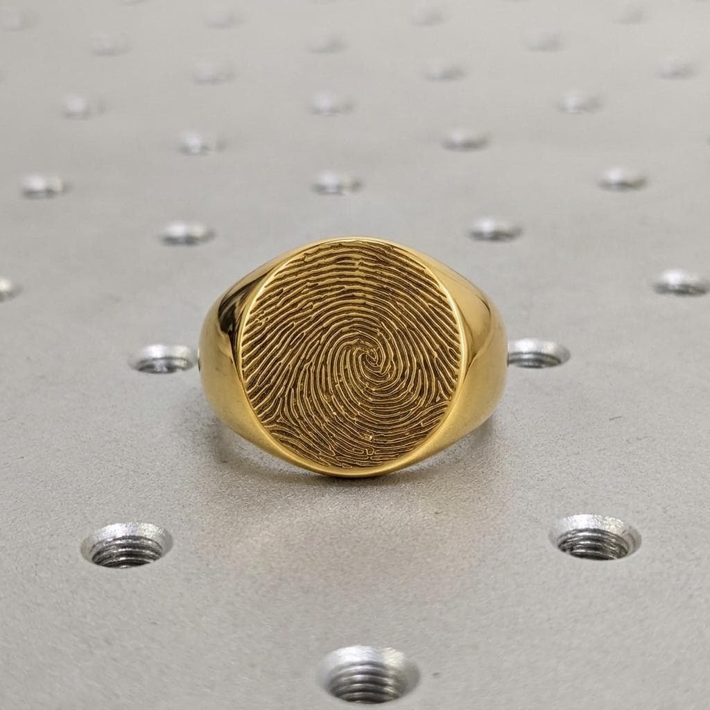 Fingerprint Signet Ring, Men Women Gold Signet Ring, Custom Engraved Thumbprint Jewelry, Women Men's Signet Ring, Personalized Ring Gift