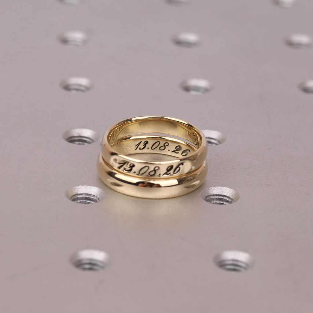 Custom Handwriting Engraved His & Hers Wedding Bands Set | 4mm Solid Gold Ring | Promise Couples Ring Anniversary Gift image #3