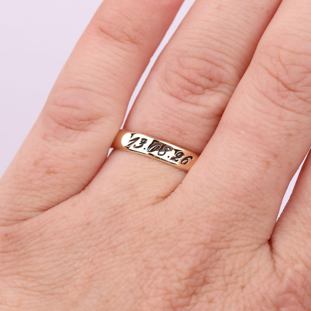 Custom Handwriting Engraved His & Hers Wedding Bands Set | 4mm Solid Gold Ring | Promise Couples Ring Anniversary Gift image #4
