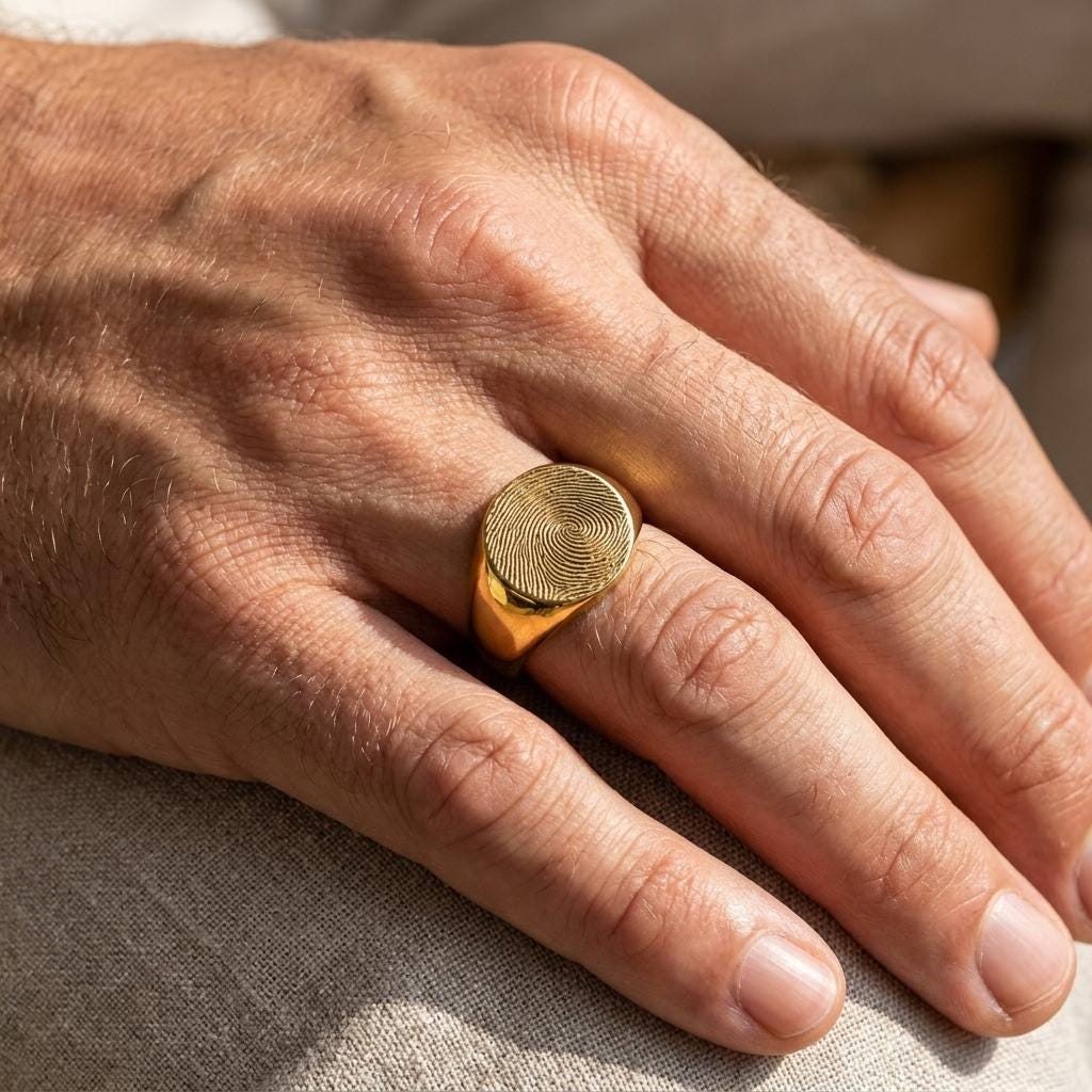 Actual Fingerprint Ring, Custom Engraved Gold Signet Ring, Personalized Fingerprint Band, Fingerprint Jewelry, Birthday Gift, Christmas Gift