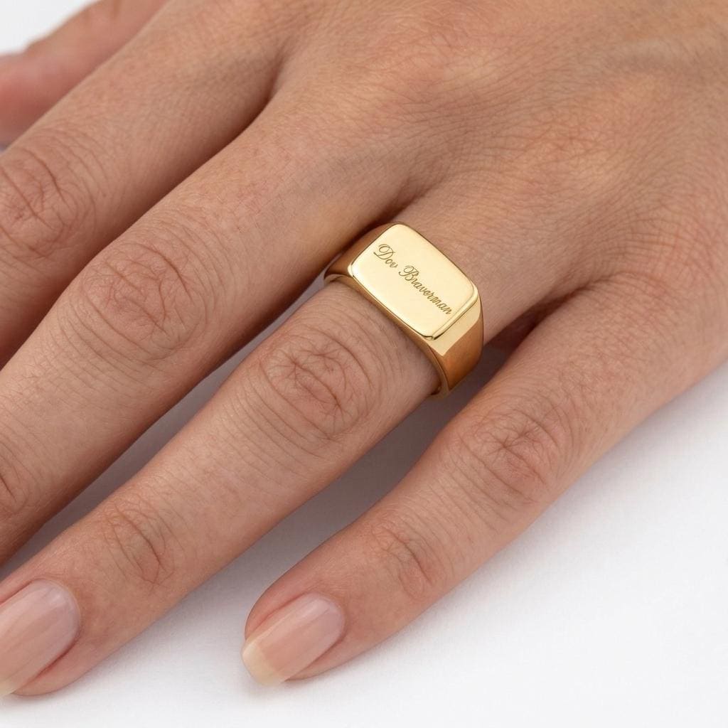 Custom Name Ring, Solid Gold Engraved Handwriting Ring, Initial Ring, Unisex Ring