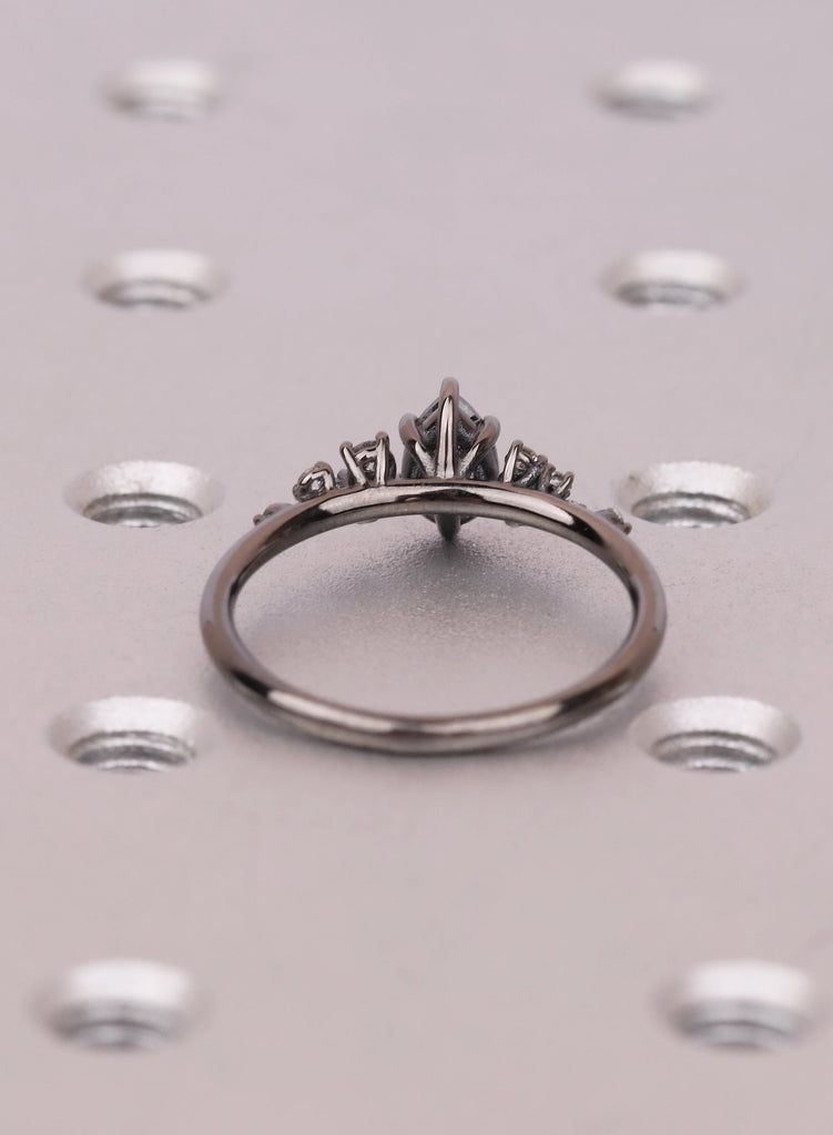Vintage Pear Cut Salt and Pepper Diamond Engagement Ring, Black Gold Snowdrift Diamond Cluster Bridal Ring, 925 Silver, 14K 18K Solid Gold image #6