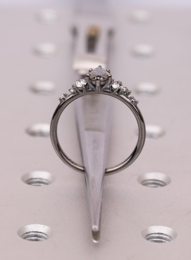 Vintage Pear Cut Salt and Pepper Diamond Engagement Ring, Black Gold Snowdrift Diamond Cluster Bridal Ring, 925 Silver, 14K 18K Solid Gold image #11