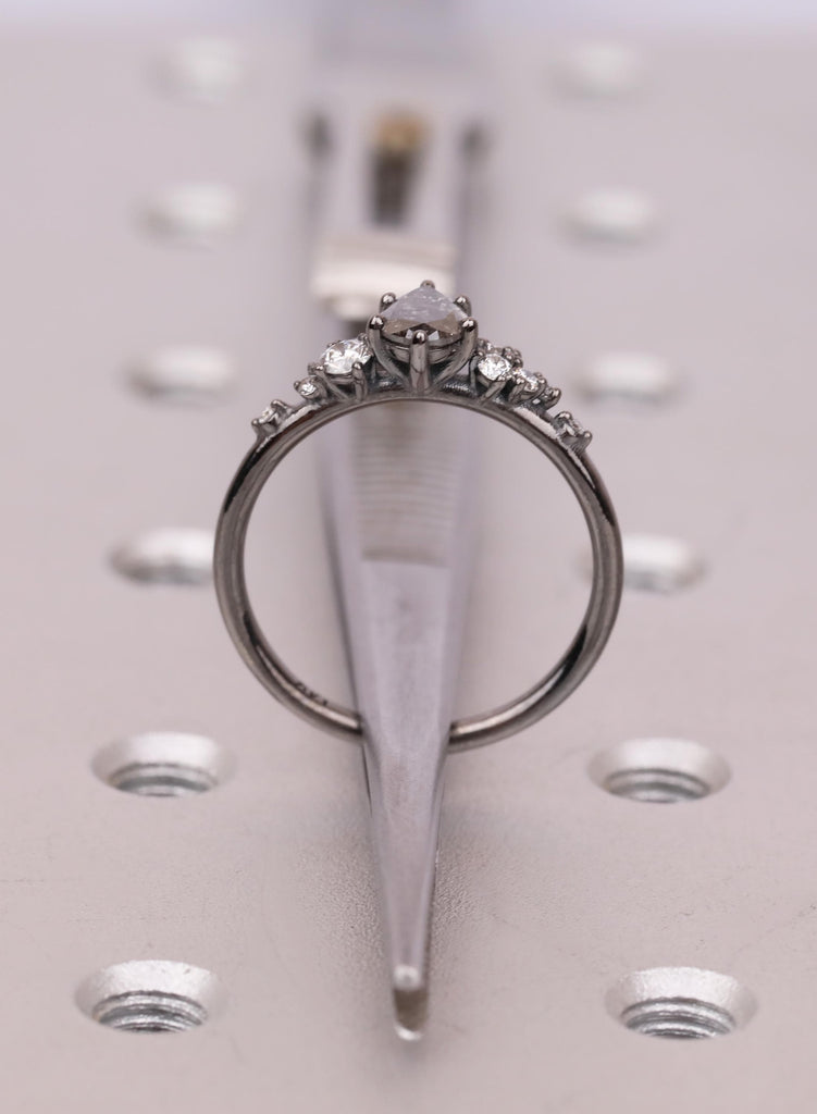 Dark Salt and Pepper Pear Cut Diamond Ring, Black Gold Cluster Band, Engagement Jewelry image #11