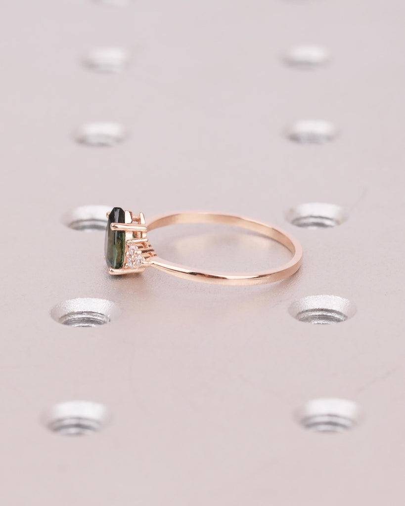 Vintage 14k Rose Gold Blue Green Sapphire Ring, Pear Shaped Engagement Ring image #17