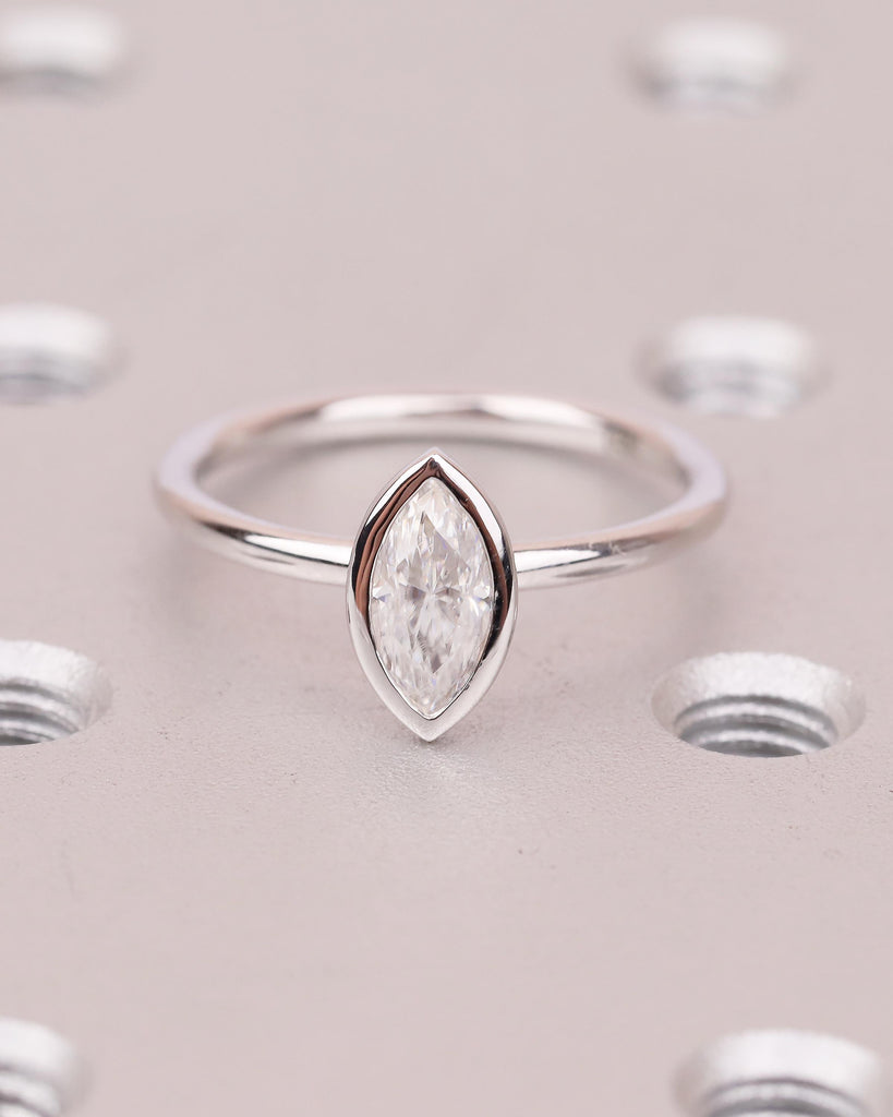 Lab Grown Diamond Marquise Ring, Bezel Engagement Ring, IGI Certified 14k White Gold Solitaire Wedding Rings for Women, Anniversary Jewelry image #20