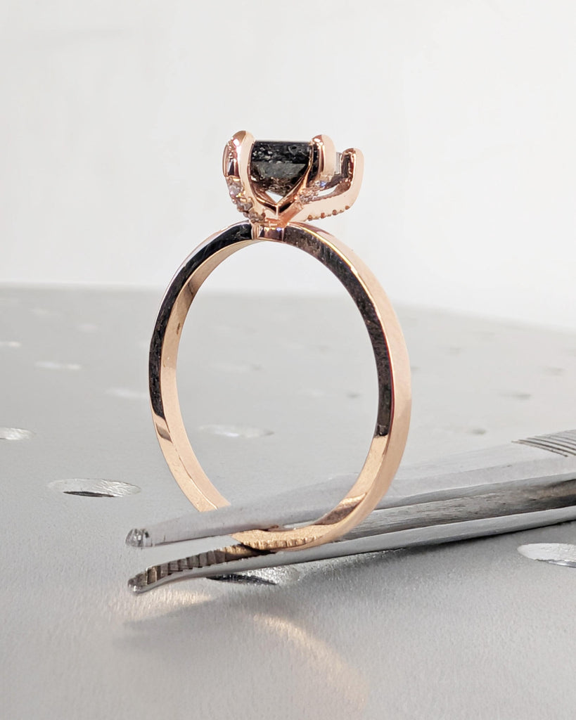 Kite Salt and Pepper Diamond Ring with Hidden Diamonds, Art Deco Rose Gold Promise Ring, Vintage Engagement Ring, Anniversary Gift image #9