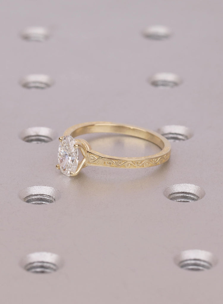 IGI Certified Diamond Engagement Ring, Vintage Filigree Band Proposal Ring, 14K Solid Gold Oval Solitaire Ring, Stacking Ring Gift For Her