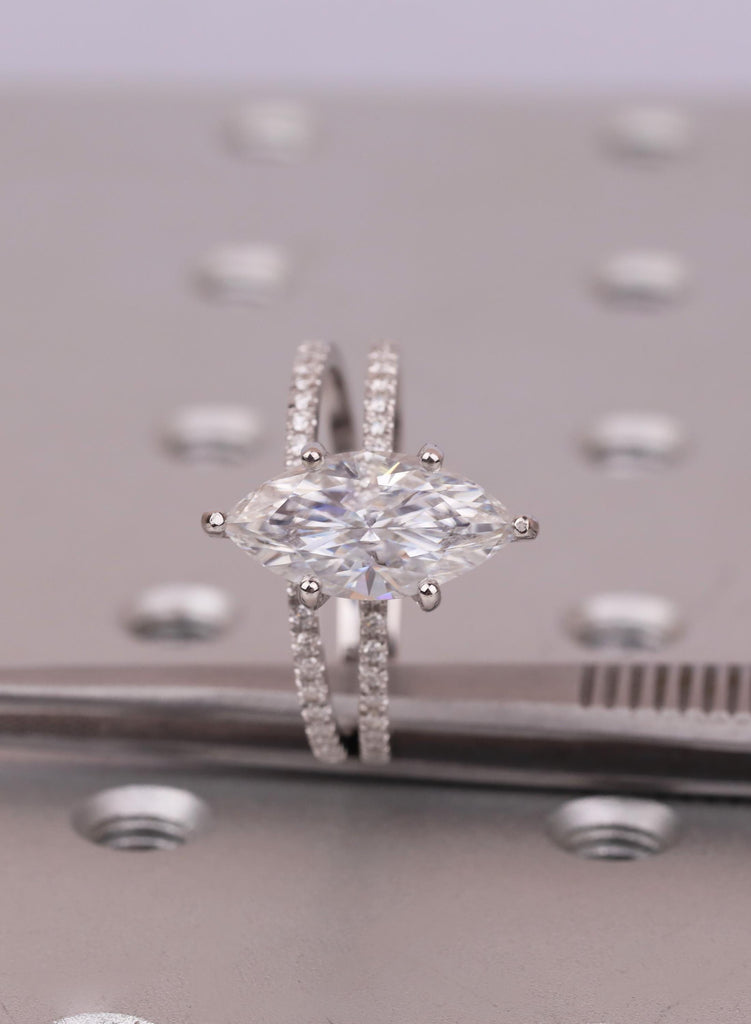 Bridal Set Marquise Cut Moissanite Ring Set Solid Gold Wedding Engagement Ring Set Moissanite Jewelry Personalized Diamond Matching Ring image #1