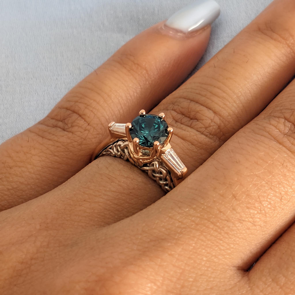 Unique Natural Sapphire Celtic Knot Ring | Blue Green Gemstone Proposal Ring | September Birthstone Solid Gold Rings for Women image #1