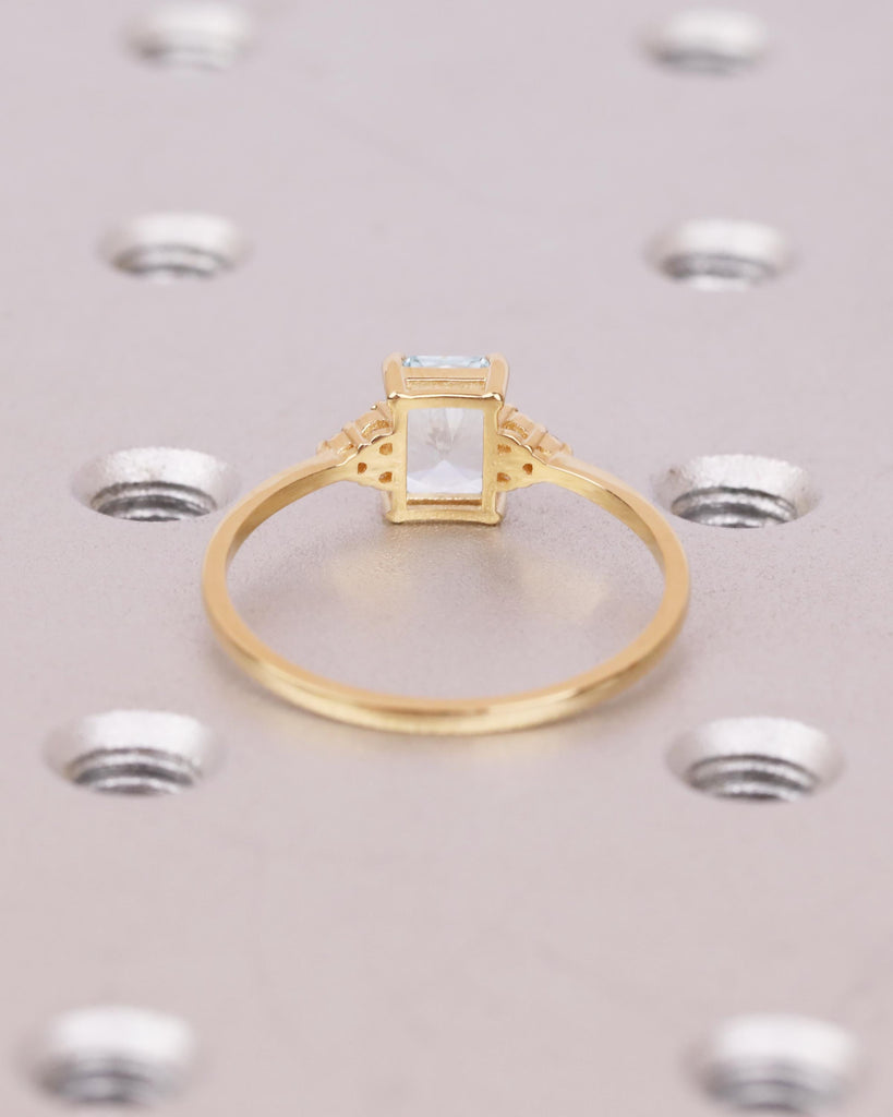 Aquamarine Ring, Radiant Cut Engagement Ring, Moissanite or Diamond Cluster Ring, Blue Gemstone Ring, March Birthstone, 18k Gold, Art Deco image #5