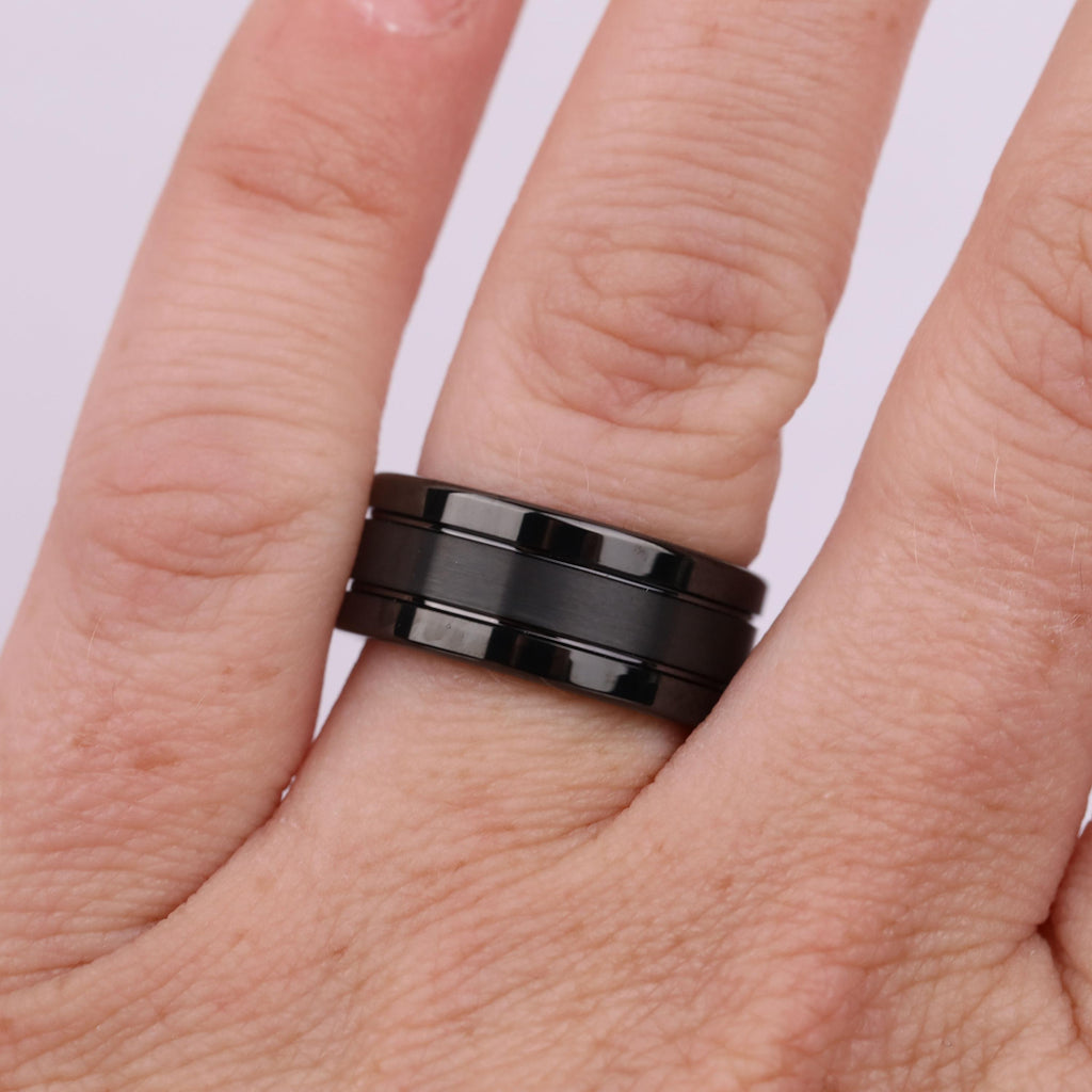 Black Tungsten Mens Ring | 8mm Comfort Fit Male Wedding Bands | Gift for Him image #6
