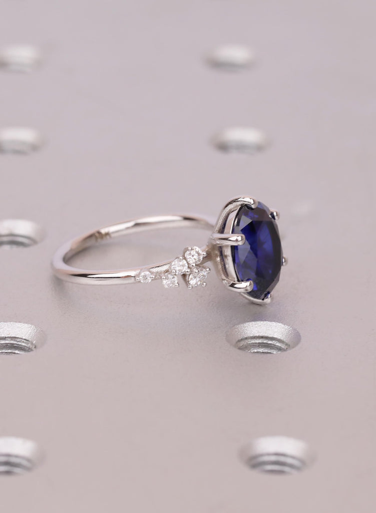 Oval Lab Sapphire Engagement Ring: Snowdrift Diamonds, 14K White Gold, September Birthstone image #4