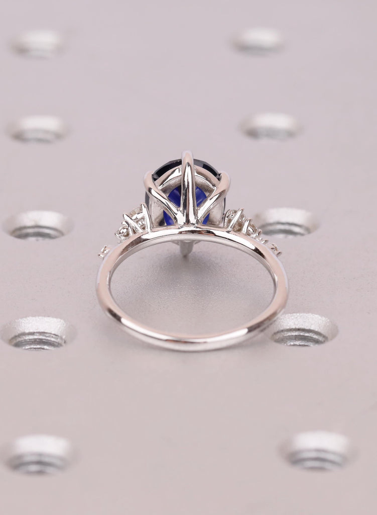 Oval Lab Sapphire Engagement Ring: Snowdrift Diamonds, 14K White Gold, September Birthstone image #6