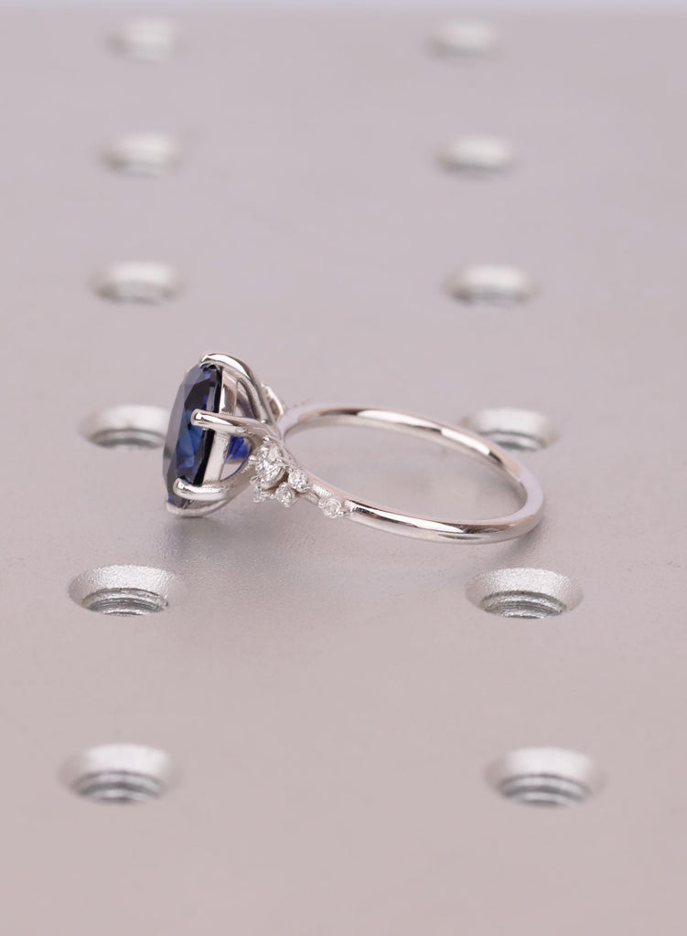 Oval Lab Sapphire Engagement Ring: Snowdrift Diamonds, 14K White Gold, September Birthstone image #7