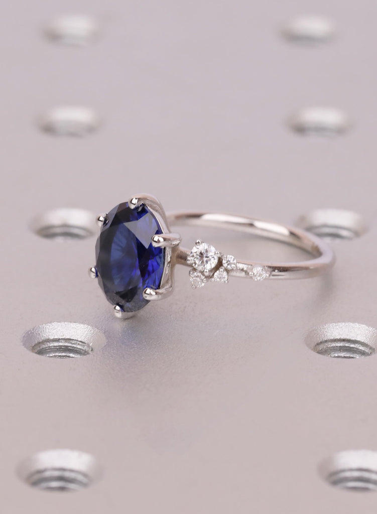 Oval Lab Sapphire Engagement Ring: Snowdrift Diamonds, 14K White Gold, September Birthstone image #8