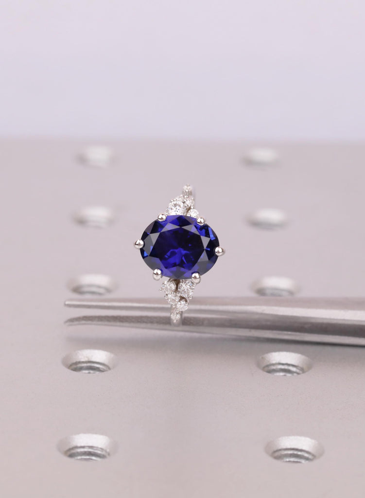 Oval Lab Sapphire Engagement Ring: Snowdrift Diamonds, 14K White Gold, September Birthstone image #10