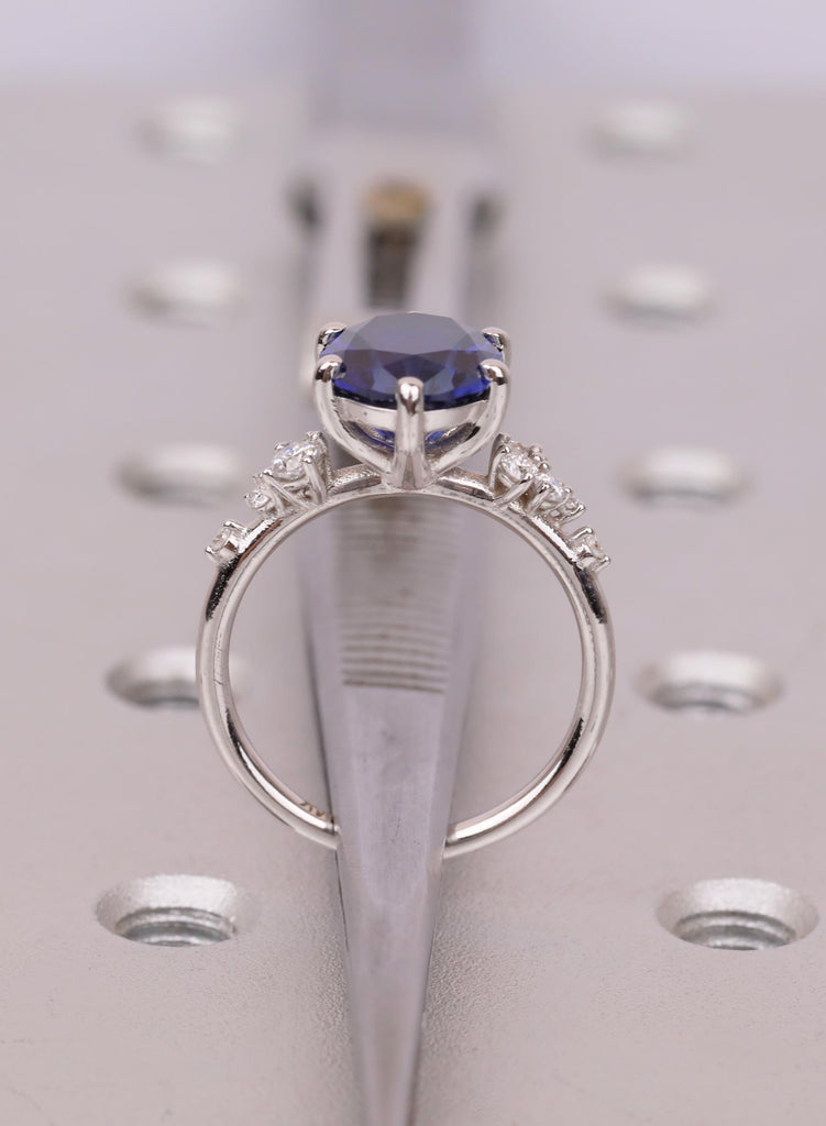 Oval Lab Sapphire Engagement Ring: Snowdrift Diamonds, 14K White Gold, September Birthstone image #11