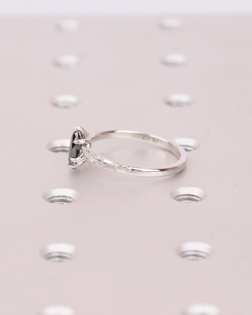 Salt and Pepper Diamond Marquise Ring, Art Deco Floral Engagement Ring, Platinum Jewelry image #11