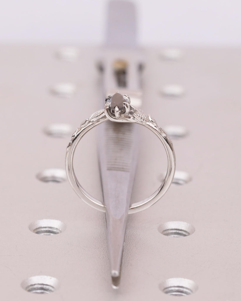 Salt and Pepper Diamond Marquise Ring, Art Deco Floral Engagement Ring, Platinum Jewelry image #7