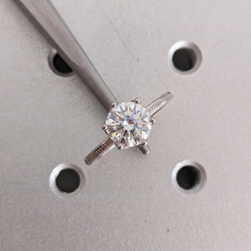 Lab Created Diamond Engagement Rings for Women | Platinum Round Solitaire Ring | Wedding Anniversary Gifts
