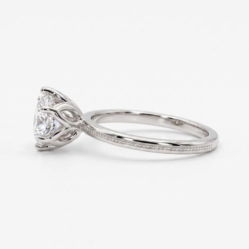 Round Moissanite Platinum Engagement Rings for Women | Vintage Milgrain Wedding Bands | Classic 6 Prongs Setting Solitaire Bridal Jewelry image #2