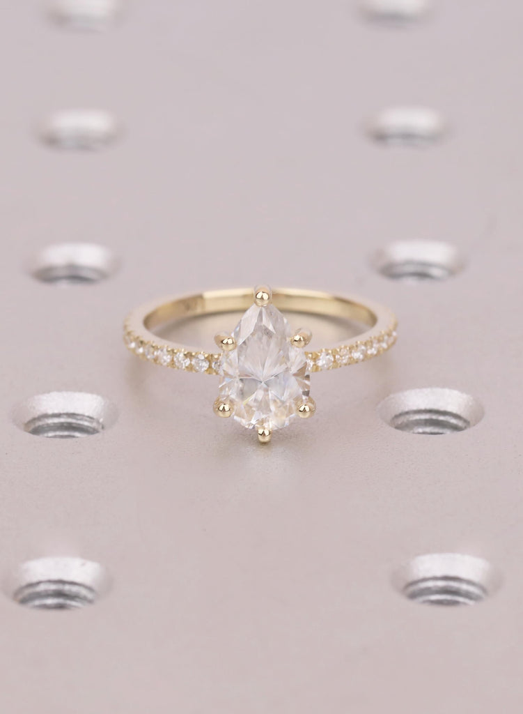 Lab Grown Dimond Gold Rings Women, Pear Cut Diamond Hidden Halo Engagement Ring, 14K 18K Gold image #14