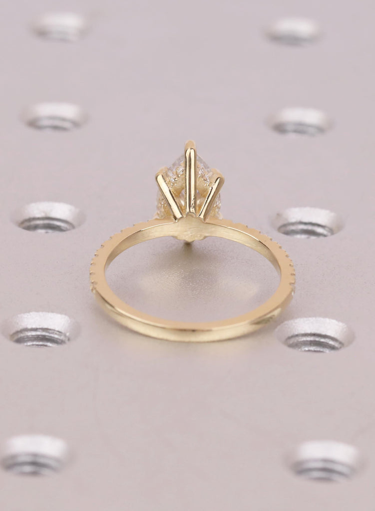 Lab Grown Dimond Gold Rings Women, Pear Cut Diamond Hidden Halo Engagement Ring, 14K 18K Gold image #6