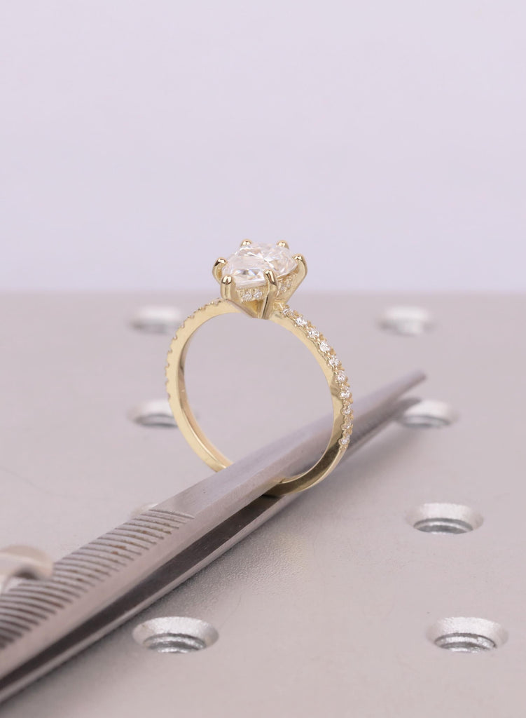 Lab Grown Dimond Gold Rings Women, Pear Cut Diamond Hidden Halo Engagement Ring, 14K 18K Gold image #12