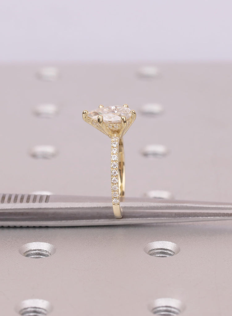 Lab Grown Dimond Gold Rings Women, Pear Cut Diamond Hidden Halo Engagement Ring, 14K 18K Gold image #11