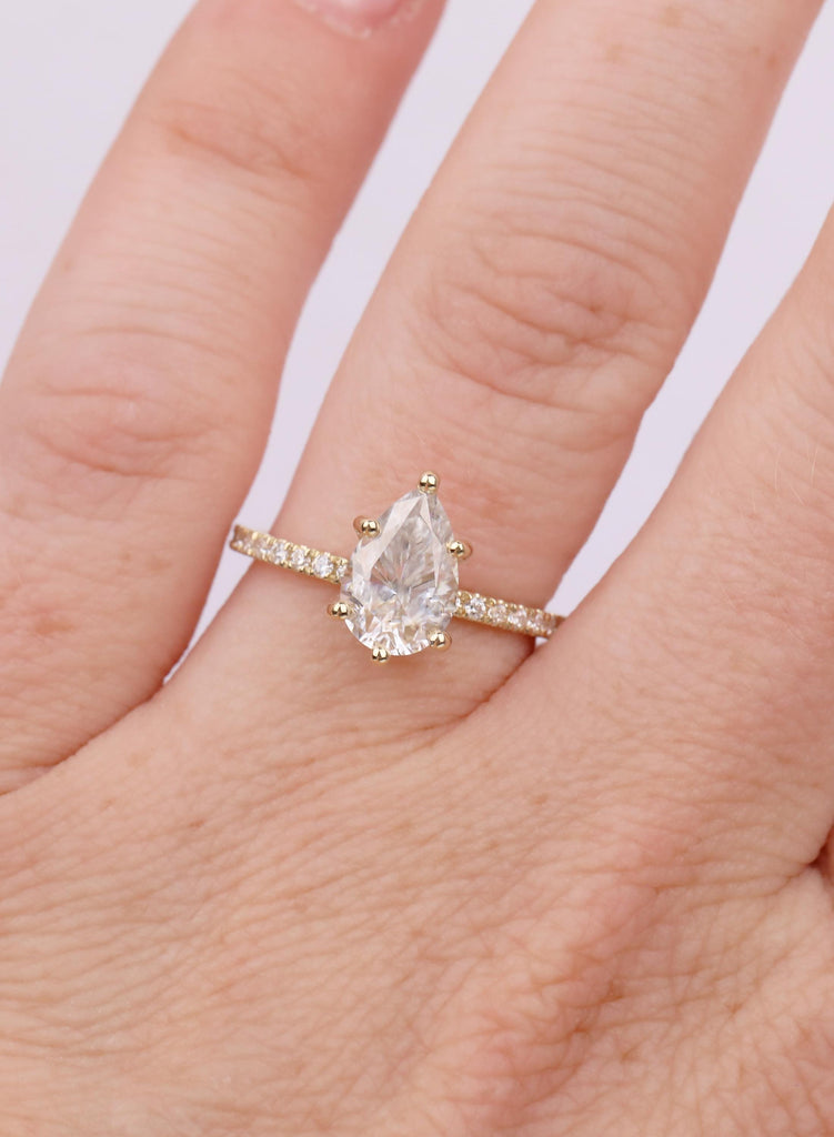 Lab Grown Dimond Gold Rings Women, Pear Cut Diamond Hidden Halo Engagement Ring, 14K 18K Gold image #13