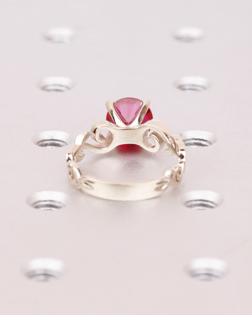 Vintage Ruby Engagement Ring in Solid 14K White Gold, Nature Inspired Leaf Flower Ring, Red Art Deco Promise Ring, Unique Anniversary Ring image #11