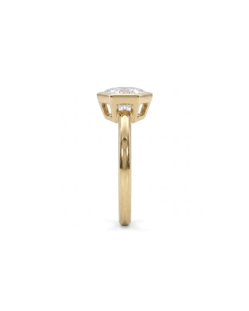 14k Yellow Gold Solitaire Engagement Ring, Bezel Set Square Hexagon Diamond Ring image #6