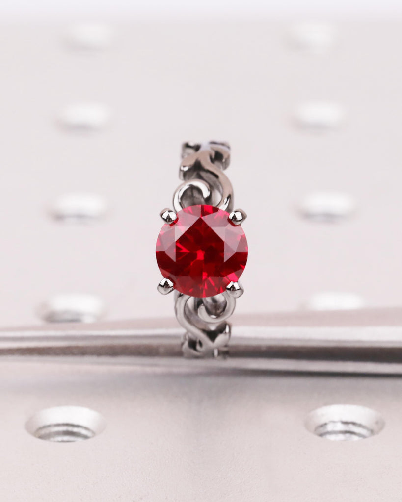 Vintage Ruby Engagement Ring in Solid 14K Black Gold, Nature Inspired Leaf Flower Ring, Red Art Deco Promise Ring, Unique Anniversary Ring image #8
