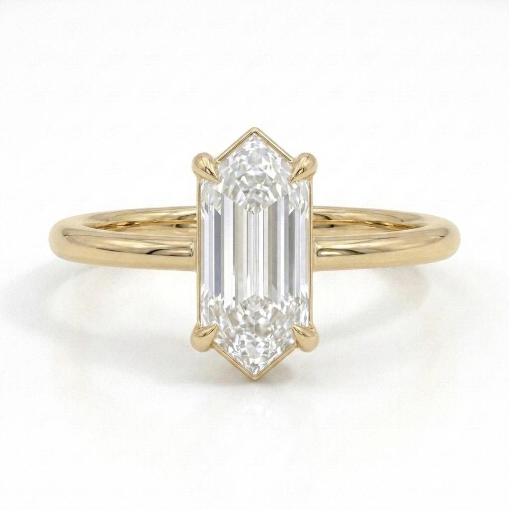 Hexagon Lab Diamond Ring, Elongated Hexagon Cut Engagement Ring, Solitaire Diamond Ring, Unique Engagement Ring, Lab Grown Diamond Ring Gift