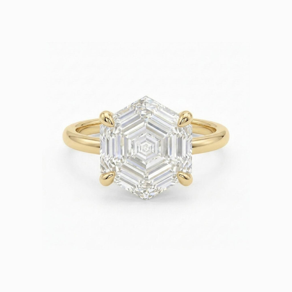 Hexagon Diamond Solitaire Engagement Ring | 14k/18k Women Gold Ring | Unique Geometrical Ring Bridal Jewelry Gift for Her image #6