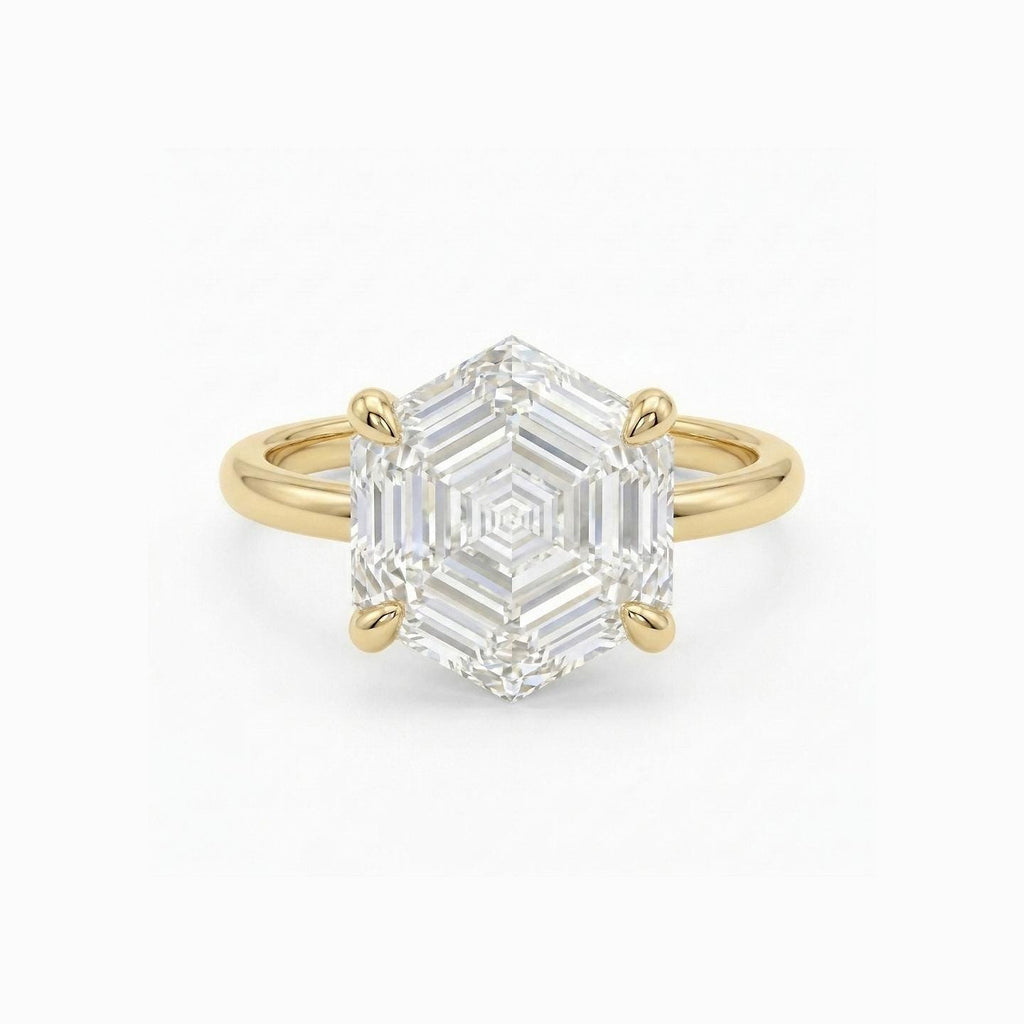 1.5ct Lab Made Diamond Custom Engagement Ring | 14k Yellow Gold Hexagon Solitaire Ring | Minimalist Jewelry Anniversary Gift image #2
