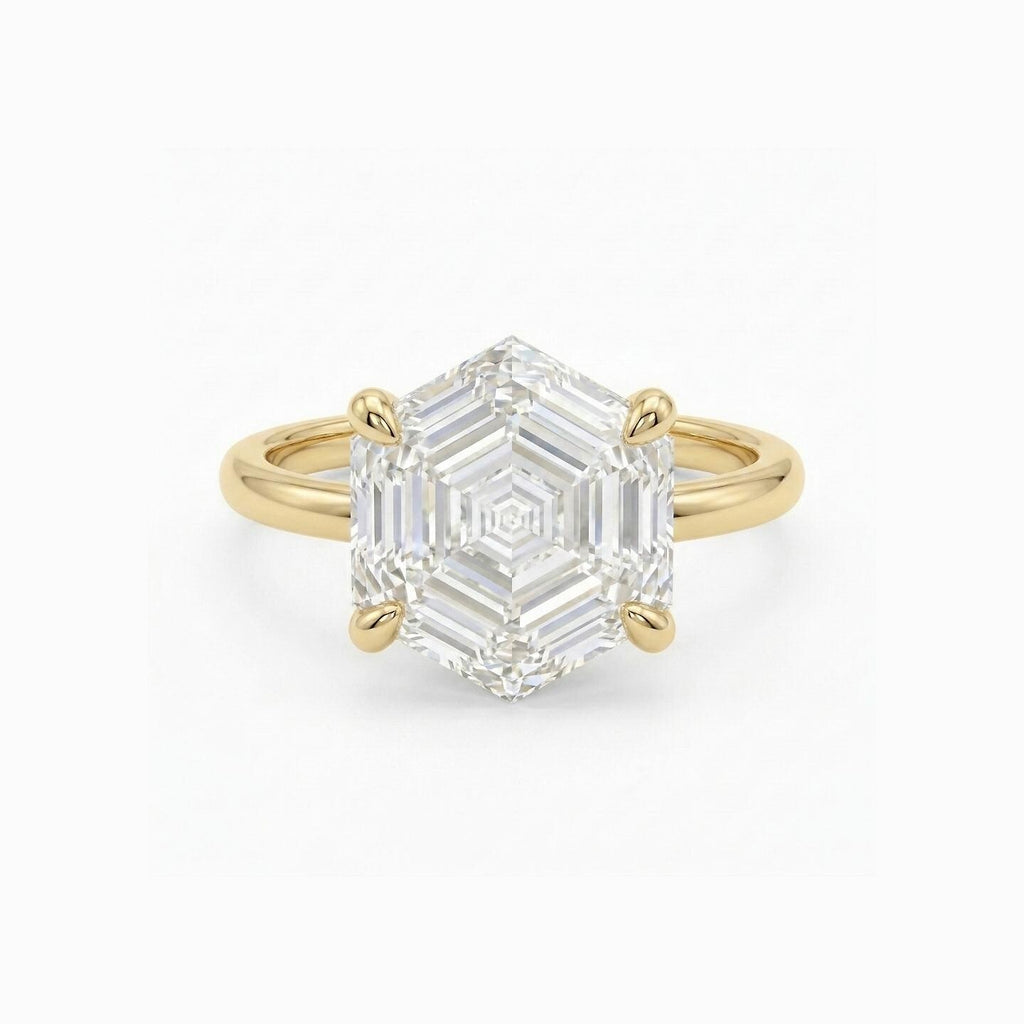 Hexagon cut Moissanite Custom Engagement Ring | 14K Yellow Gold Wedding Bands for Women  | Unique Anniversary Gift image #6