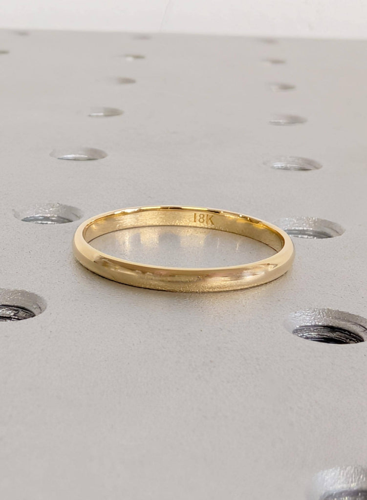 18k Solid Gold Thin Stacking Ring, Dome 2mm Wedding Band, Minimalist Jewelry, Polished Finish, Comfort Fit image #2